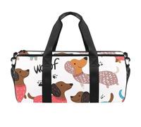 Round Gym Sports Duffel Bag with Detachable Shoulder Strap ''woof'' Dachshund Training Handbag Overnight Bag for Women Men