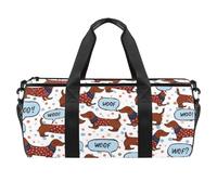 Round Gym Sports Duffel Bag with Detachable Shoulder Strap ''WOOF'' Dachshund Training Handbag Overnight Bag for Women Men