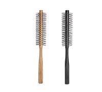 Round Hair Brush, 2Pcs Nylon Rolling Comb, Natural Wood Brush with Glossy Finish, Ideal for Thin, Straight, Curly Hair & Bangs, Beard Styling for Women & Men