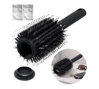 Round Hairbrush with Hidden Compartment, Diversion Safe Hair Brush, Hiding Container for Jewelry, Money and Valuables, Incl. 2 Waterproof & Airproof Bags, Black