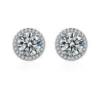 Round Halo Clear Decorative Stone Stud Earrings for Women,Classic Circle Border Sparkly Studs,Elegant Daily Banquet Jewelry for Adult Women