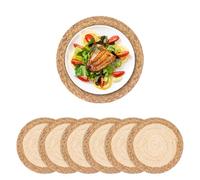 Round Hand Woven Placemats Plate Set of 6, 30cm Boho Natural Braided Place Mats, Heat Resistant Rustic Wicker Rattan Table Mats for Dining Table Farmhouse Decoration (6)