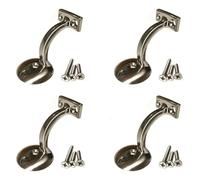 Round Handrail Bracket for Staircases & Bannisters, Satin Chrome Wall Mounted Stair Handrail Support with Screws, Heavy Duty Metal, Set of 4 - DH-B4.4