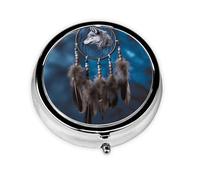 Round Hanging Pill Box Wolf Dream Catcher Cute Small 3 Compartment Handbag Pill Box Portable Pill Box for Holding Vitamins Medicine Oil
