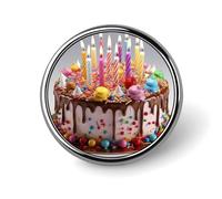 Round Happy Birthday Beautiful Brooch Classic Mini Pin 1 Inch Aluminum Alloy Lapel Pin Personalized Button Badge for Backpack Hat Suit Jacket Clothing Decoration
