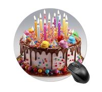 Round Happy Birthday Beautiful Mouse Pad Non-Slip Rubber Base Waterproof Mouse Mat Travel Portable Gaming Mousepad for Office Work Home Computer Laptop Personalized Accessory