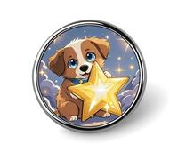Round Happy Little Dog Brooch Classic Mini Pin 1 Inch Aluminum Alloy Lapel Pin Personalized Button Badge for Backpack Hat Suit Jacket Clothing Decoration