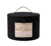 Round Hat Box with Lid, 43 x 26 cm, Foldable Felt Hat Storage Box, Dark Grey, Hat Case with Transparent Window and Handle Zip, Clothes Storage Container