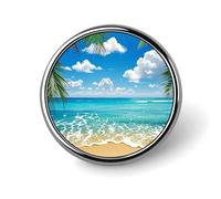 Round Hawaiian Beach Brooch Classic Mini Pin 1 Inch Aluminum Alloy Lapel Pin Personalized Button Badge for Backpack Hat Suit Jacket Clothing Decoration
