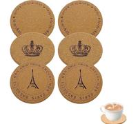 Round Heat Insulation Cork Coasters,Drink Placemat Plain,Coffee Tea Cup Mat, Natural Round Table Mats 6Pcs Stylish, for Coffee, Tea, DIY Crafts - 10cm Heat & Moisture Resistant