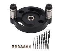 Round Hole Punch Locator Set Self Adaptive Centering Woodworking Guide Puncher with Drill Bushings for Precise Drilling on Panels Aluminum Alloy Construction Includes 8 Drill Bits (Black)