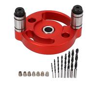 Round Hole Punch Locator Set Self Adaptive Centering Woodworking Guide Puncher with Drill Bushings for Precise Drilling on Panels Aluminum Alloy Construction Includes 8 Drill Bits (Red)