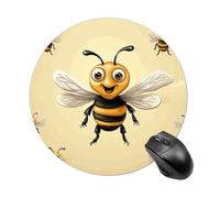 Round Honey Bee Mouse Pad Non-Slip Rubber Small Cute Mouse Pad Mini Travel Gaming Mousepad Washable Funny Computer Mat Waterproof for Laptop Office Home Men Women