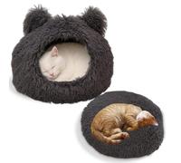 Round Hooded Cat Bed for Indoor Cats,Cozy Cat Cave Bed with Removable Washable Soft Cushion & Anti-Slip Bottom, Cats Tent Warm Cute Pet Nest for Kitten Small Dog,Cat Hideaway (Gray, 18×18in)