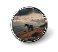 Round Horse on Mountain Lapel Pin Metal Brooch Personalized Novelty Pin Cute Button Badge Safety Pin Fashion Jewelry Accessories Gift for Clothes Hat Backpack Bag