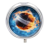 Round Ice and Fire Volleyball Pill Cases with 3 Compartments, Portable Travel Pill Organizer Box, Mini Metal Pill Holder and Vitamin Containers for