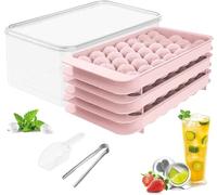 Round Ice Balls 99pcs - Mini Ice Cube Tray Balls - Ice Ball Maker Mould for Freezer - Chilling, Cocktail, Whiskey, Tea, Coffee, 3 Trays Ice Container - Scoop and Tong (Pink)
