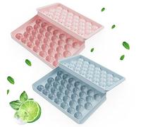 Round Ice Cube Tray with Lid, 66 Ice Ball Molds for Freezer, Easy to Remove Sphere Ice Making Mold for Water Whiskey Cocktail Tea Coffee (Blue+Pink)