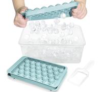Round Ice Cube Tray with Lid & Bin Ice Ball Maker Mold for Freezer with Container Mini Circle Ice Cube Tray Making 66PCS Sphere Ice Chilling Cocktail Whiskey Tea Coffee 2 Trays 1 ice Bucket & Scoop