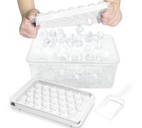 Round Ice Cube Tray with Lid Ice Ball Maker Mold for Freezer with Container Mini Circle Ice Cube Tray Making 66PCS Sphere Ice Chilling Cocktail Whiskey Tea Coffee(2 White Trays 1 ice Bucket & Scoop)
