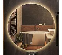 Round Illuminated Bathroom Mirror - Anti-Fog Vani Mirror with 3 Adjustable Light Colors & Touch Sensor for Makeup, Bedroom,