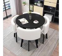 Round Imitation Marble Dining Table Set with 4 Chairs 5 Piece Kitchen Furniture for Small Spaces 80x80x75CM Stylish Dining Room Table and Chair Set