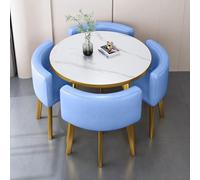 Round Imitation Marble Dining Table Set with 4 Chairs - 5 Piece Kitchen Furniture for Small Spaces Stylish 80x80x75CM Dining Room Set Perfect for Modern Homes