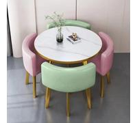 Round Imitation Marble Dining Table Set with 4 Chairs 5 Piece Small Space Furniture for Kitchen & Dining Room 80x80x75CM Stylish & Modern Design