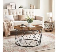 Round Industrial Coffee Table Steel Frame Living Room Furniture VASAGLE Brown One Size