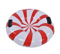 Round Inflatable Snow Tube for Adults - Durable PVC Winter Sled with Dual Handles, Cold Resistant to 65°C, Red and White