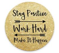 Round Inspirational Quotes Mouse Pad Custom, Stay Positive Work Hard and Make It Happen Inspirational Quotes Round Mouse pad Art Gold Glitter Black Quote
