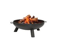 Round Iron Fire Pit - 59.5cm - Outdoor Garden Patio Heater Firepit Log Burner Bowl Hammer and Tongs Black One Size