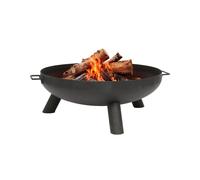 Round Iron Fire Pit - 68cm - Outdoor Garden Patio Heater Firepit Log Burner Bowl Hammer and Tongs Black One Size