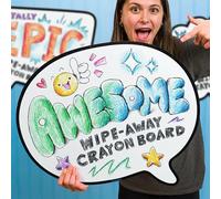 Round-ish Speech Bubble Wipe-Away Crayon Board: Wall-Mount Dry-Erase White Board Alternative with Crayons and Eraser. Reusable Balloon Message Board Snaps Off Wall for Easy Coloring. Made in USA.