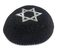 Round Jewish Kippah Hat Knitted Kippah with Star of David Embroidery Classic Handmade Jewish Skullcap Prayer Hat for Adults