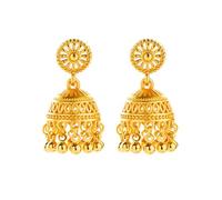 Round Jhumki Bell Dangle Studs Beaded Statement Earrings for Women Gold Plated Small Vintage Ethnic Bohemian Hollow Jhumka Round Bells Tassel Drop Dangling Piercing Bollywood Traditional Gypsy Jewelry