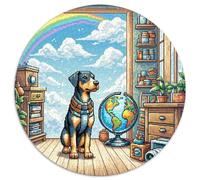 Round Jigsaw 1000 Pieces 1000pcs (67.5x67.5cm) Toy for Kid Dobie Dog Challenging & Educational Art Animal Cute Pets Educational Games Cardboard Challenge