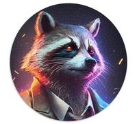 Round Jigsaw Puzzle 1000 Pieces Boss Raccoon in Suit Impossible Jigsaw Puzzles for Adults for Birthday Holiday Christmas (67.5x67.5cm)
