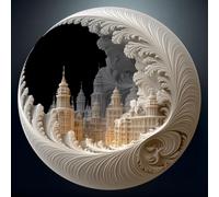 Round Jigsaw Puzzle 1000 Pieces - Fractal Moon City - Expert-Level Circular Design for Adults - Baroque Architecture with Surreal Spiral Art50x70cm