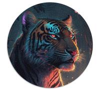 Round Jigsaw Puzzle 1000 Pieces Neon Tiger Impossible Jigsaw Puzzles for Adults for Birthday Holiday Christmas (67.5x67.5cm)