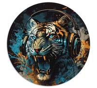 Round Jigsaw Puzzles 1000 Pieces for Adults Neon Tiger Puzzles for Adults for Family & Friends, Brain-Teasing Challenge (67.5x67.5cm)