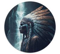 Round JigsawPuzzle 1000 Pieces for Adults Native American Chief Cardboard Jigsaw Toys Gift Educational Intellectual Decompressing Fun Family Game (67.5x67.5cm)
