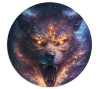Round JigsawPuzzle 1000 Pieces for Adults Nebula Fury Wolf Cardboard Jigsaw Toys Gift Educational Intellectual Decompressing Fun Family Game (67.5x67.5cm)