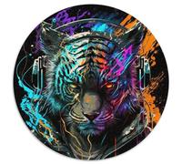 Round JigsawPuzzle 1000 Pieces for Adults Neon Tiger Cardboard Jigsaw Toys Gift Educational Intellectual Decompressing Fun Family Game (67.5x67.5cm)