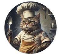 Round Jigsaws 1000 Pieces for Adults Chef Cat Cardboard Puzzles Challenging Brain Teaser for Teenagers, Perfect for Home Decor Or Gift (67.5x67.5cm)