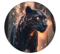Round Jigsaws 1000 Pieces for Adults Glowing Thunder Panther Paper Jigsaw Suitable for Birthdays, Halloween, Thanksgiving, Easter (67.5x67.5cm)
