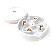 Round Junction Box, White, 4-Terminal, 60x25mm, 5A Rated, Multiple Cable Entry Points for Lighting and Low-Power Circuits