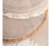 Round Jute Placemats Having Tassels - Natural Woven Heat-Resistant Table Mats for Dining Room Home Decor 38.2 Centimeter or 41 Centimeter Diameter Set of 6(6)