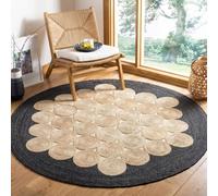 Round Jute Rug 12x12 ft, Braided Area Rug Thick 0.27" Geometric Black Border & Round Pattern Rugs for Living Room, Dining Area, Farmhouse Design, Hallway, Kitchen, Carpet