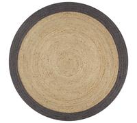Round Jute Rug 150cm Dark Grey Border Natural Center Braided Handmade 100% Jute